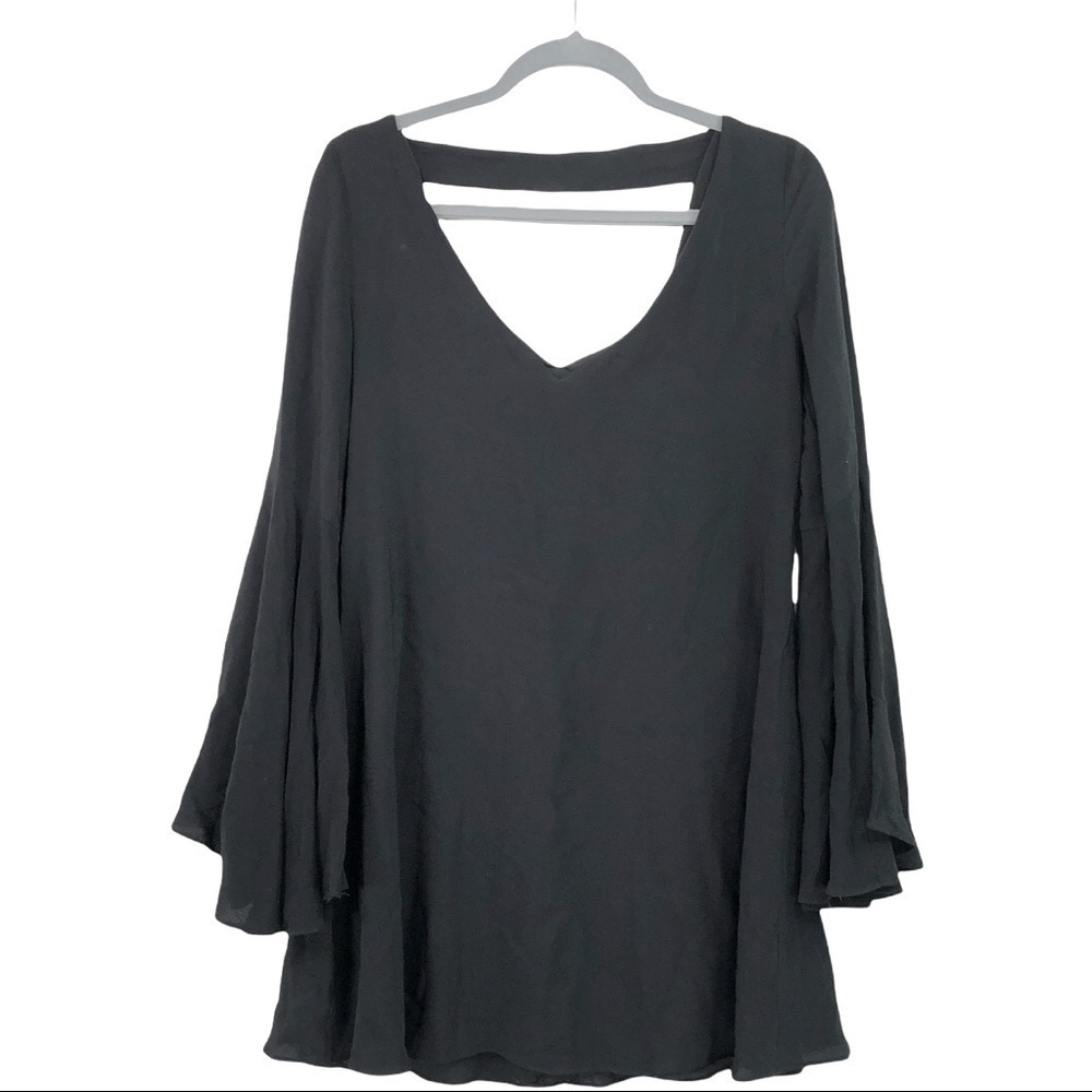 Lulus - Long Sleeve Flutter Dress Black - XS